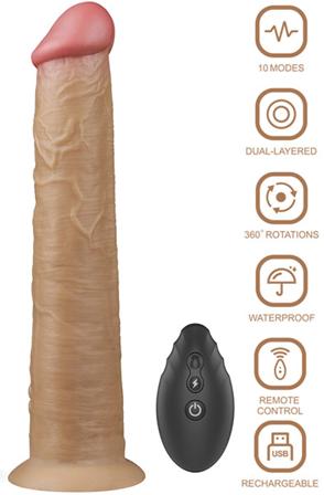 Dual-Layered Silicone Vibe With Rotation 25cm Dildo med vibrator - Blushme.se