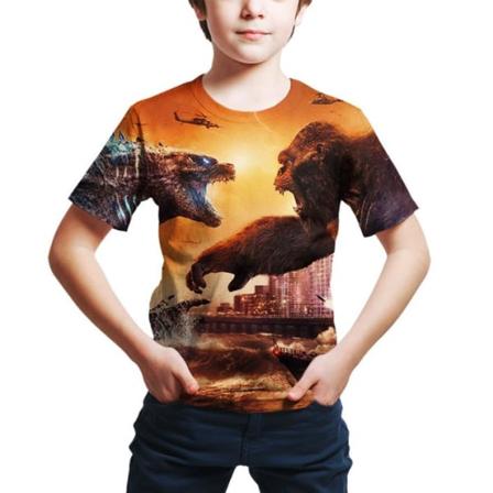 Kids 3D Godzilla VS Kong Casual Kortärmad T-shirt T-shirt 4-9 år presenter B 140cm