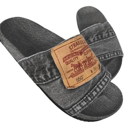 Dames Stilfulde Denim Slides Håndlavede Denim Slip-on Tøfler Af Genbrugs Jeans Til 43 Gray