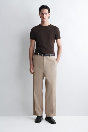 COS Men's T-Shirt Slim In Cotone A Coste in Marrone