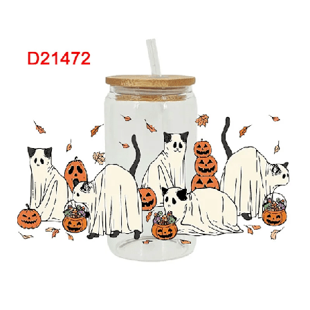Uv Dtf-överföring klistermärke tecknad Halloween för 16Oz Libbey glasögon wraps flaskor kopp klistermärke D21467 D21472 16 oz( 23CMX 11CM))