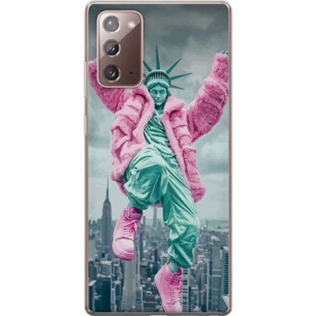 Samsung Galaxy Note20 Gjennomsiktig deksel Frihetsgudinnen gatestil rosa pels NYC moderne bymote statue liberty kul estetikk by kunst dristig levende