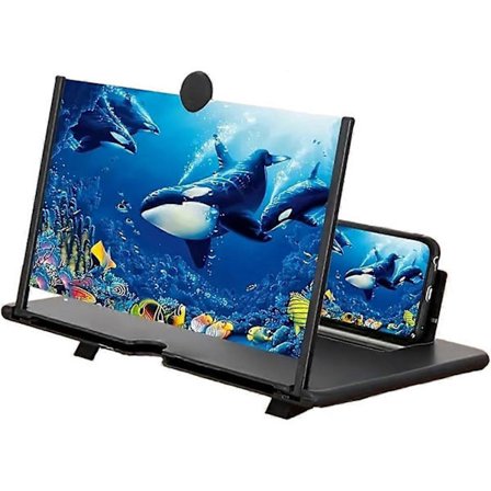 Puhelimen näytön suurennuslasi, 12 ohut taitettava HD-mobiiliprojektorin vahvistin, suurentava näyttö, kannettava taitettava jalusta, musta