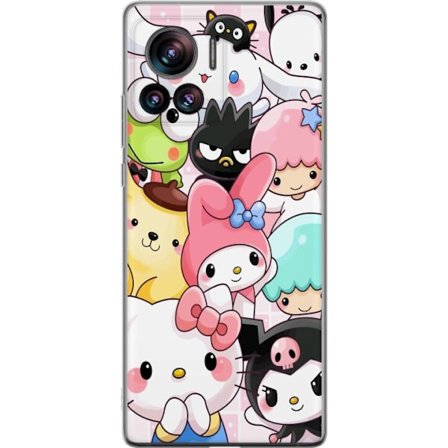 Kompatibelt Mobildeksel til Motorola Edge 30 Ultra Tett mønster av søte figurer med store øyne i ulike farger og uttrykk med LABUBU-tekst