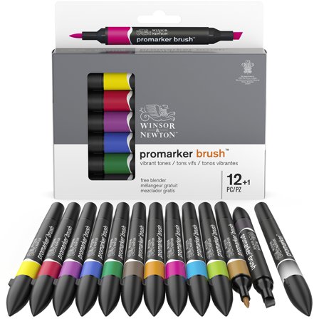 Promarker BrushMarker sæt 12 stk + blender (Set 1)