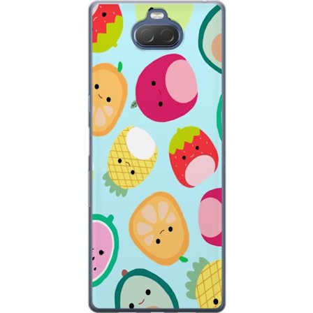 Kompatibel Mobilcover til Sony Xperia 10 Plus Mønster af kawaii frugter som jordbær citron ananas og avocado på lyseblå baggrund