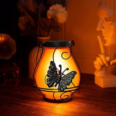 Atmosfærisk Utendørs Solcelledrevet Hengelampe Vanntett Metall Utenfor Dekorlys Dynamisk Simulering Flammelampe for Plen Patio Hage Hage Gangsti