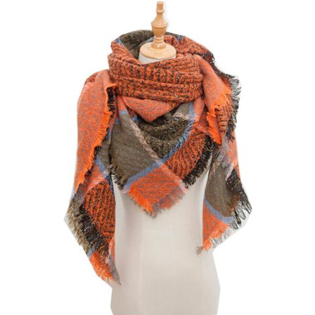 Dam Scarf Höst Vinter Klassisk Fransar Rutiga Scarf Varma Mjuk Chunky Stor Pläd Wrap Sjal Scarves Cirkel Scarf (Orange)