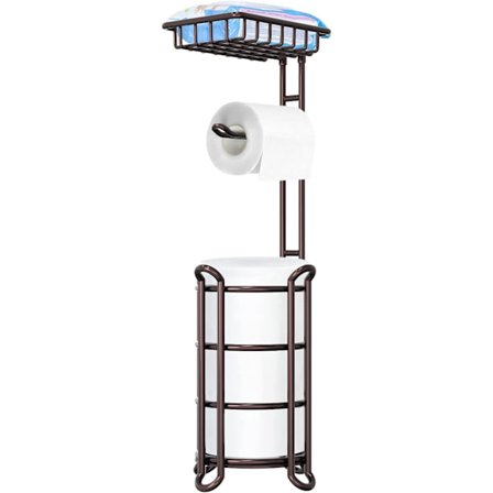 Fristående Toalettpappershållare med Hylla för Badrummet - Brons