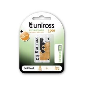 UNIROSS Batteri - BP2 AA 1000 NIMH HYBRIO - Genopl, adeliget batteri, Er opladt ved købstidspunkt - Kl, ar til brug