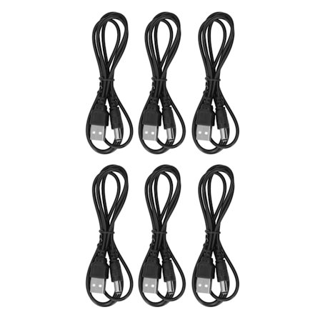 6 kpl 5 V DC-virtajohto USB 2.0 A uros - 5,5 x 2,1 mm:n pyöreä liitinlaturi, musta