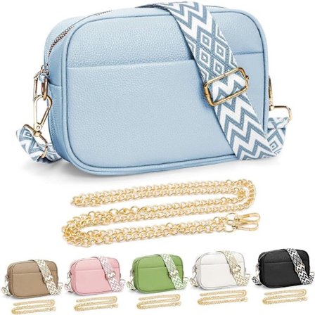 Crossbody-veske for kvinner, liten crossbody-veske i skinn, damehåndveske, skulderveske med utskiftbar gitarbred stropp