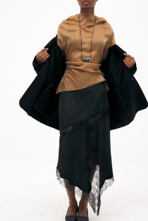 NA-KD - Knelang skjørt med blonder og buet kant - Sett Nyttårsfest - Svart - EU 44