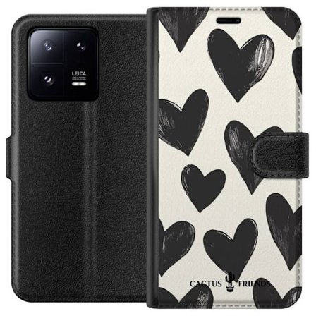 Kompatibel Tegnebogsetui til Xiaomi Xiaomi 13 Pro Cactus and Friends - Bold Black Love Pattern