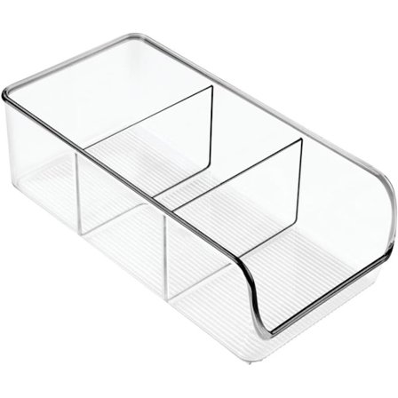 Förvaringslåda med 3 fack, medelstor plastlåda för kök, kylskåp och skafferi