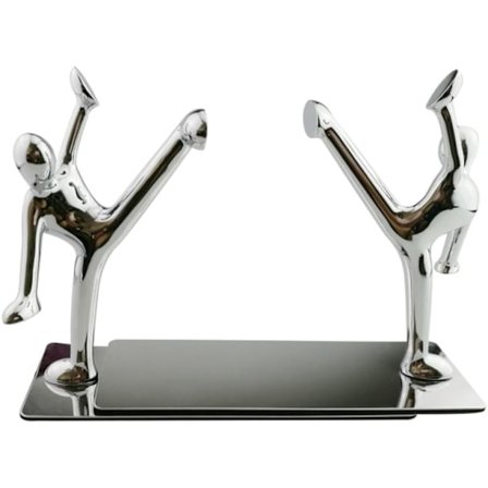 Par af bogstøtter i rustfrit stål, formet som mænd, der praktiserer