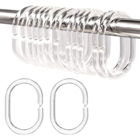 Sæt med 12 klare bruseforhængsringe, plastik bruseforhængsringe