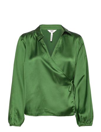 Objsateen Ls Wrap Top A Div Bluse Langermet Grønn Object*Betinget Tilbud