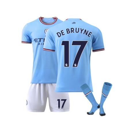 Manchester City 2022/23 Hjemme De Bruyne Nr. 17 Fodboldtrøje 3-delt Sæt til Børn Voksne Farve