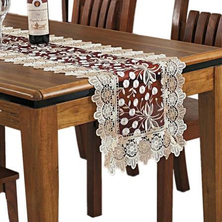 Blommig mönstrad broderad spets bordslöpare polyester rektangulär bordslöpare för KLB