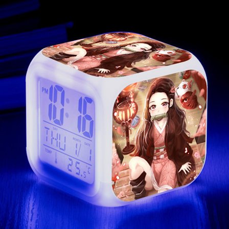 Wekity Anime Ghost Slayer Värikäs Herätyskello LED Neliökello Digitaalinen Herätyskello Ajalla, Lämpötilalla, Hälytyksellä, Päivämäärällä