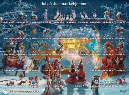 Danmark - julmärkeark 2019 - Selvklæbende - Ufoldet