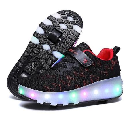 skridskor Fritid Sportskor Barn tvåhjuliga LED blinkande ljus Automatiska osynliga rullskridskor - Perfet black 29