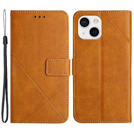 SKALO iPhone 15 Kohokuvioitu PU Nahka Lompakkokotelo - Vaaleanruskea