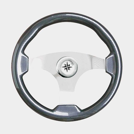 Båtratt motorbåt Savoretti Carbon Fiber, aluminium, Ø350 mm, med nav, passar 3/4" (19 mm) rattaxel, grå