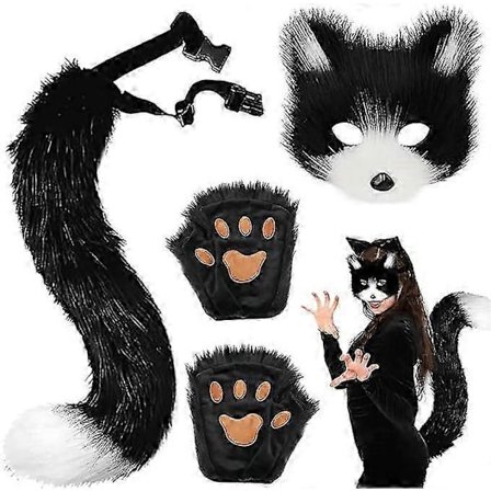 Katt Fox Cosplay, Furry Katt Fox Maske, Karneval Halloween Party Cosplay Kostymesett for Barn Voksne hvit Walkbee 6014 (FMY)