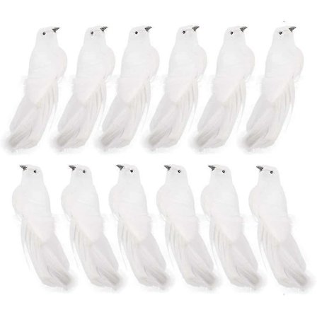 12-pack Jul Kardinalfåglar, Konstgjord Simulationskumfågel Vita duvor - 12 stycken