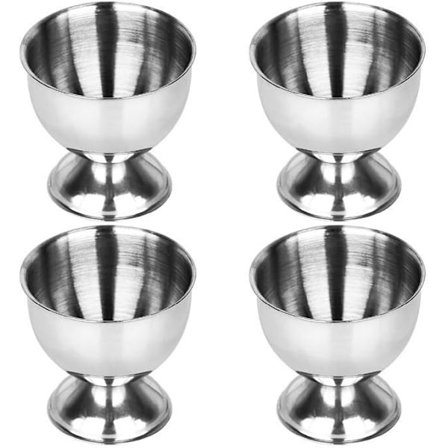 Æggebægersæt, blødkogte æggebægre i rustfrit stål, æggebægerbakke, 4 stk., til køkken (sølv)