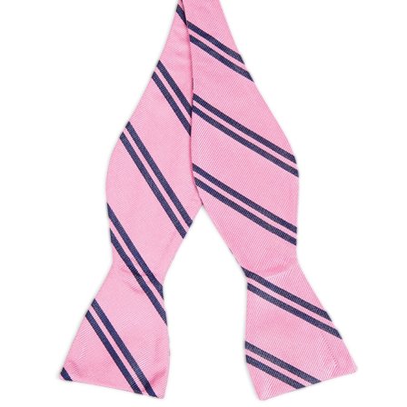 Navy Twin Stripe Pink Silk Self-Tie Bow Tie for Men - Self-tie bow ties