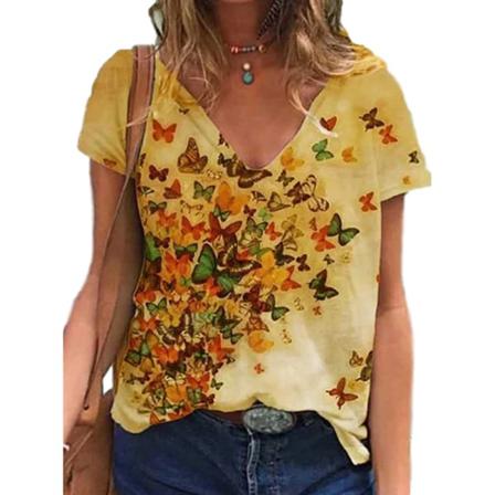 Kortärmad T-shirt För Kvinnor Med Blommiga Printed Toppar