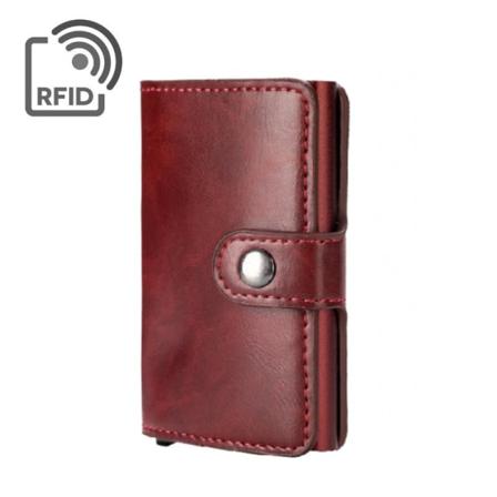 Rfid Skydd Med Pop-up Knap Korthållare - Vinröd Läder Plånbok Röd