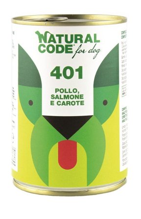 Natural Code 401 Cibo Umido Con Pollo/Salmone/Carote Per Cani