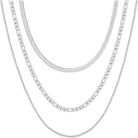 3-delat halsband dam justerbart lager-på-lager halsband set stapelbart choker halsband pärlor rostfritt stål halsband kedja silver halsband dam 