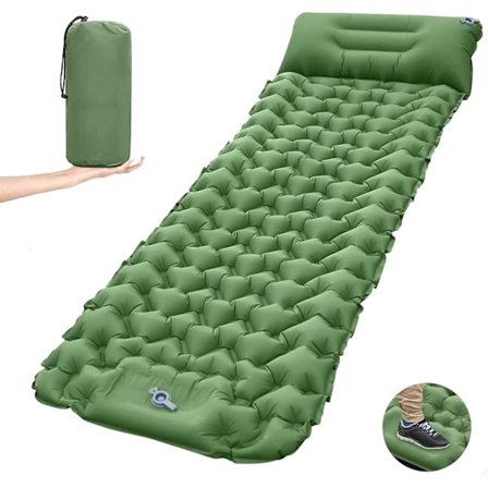 Yhden hengen ilmapatja, 10 cm paksu, erittäin kevyt puhallettava patja jalkapumpulla, kannettava retkeilymatto