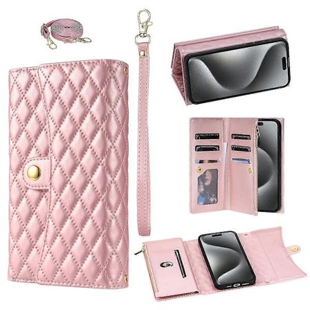 Kompatibel med iPhone 16 Plus Plånboksfodral PU Läder Ställ Telefonskal med Axelrem-lingling}