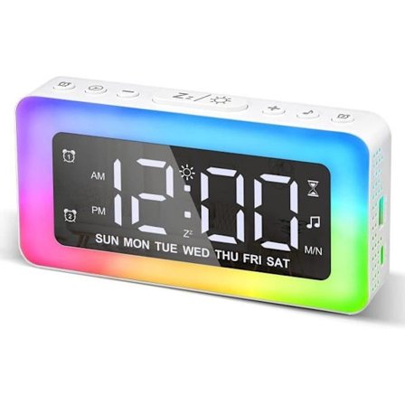 Uverbon Digital Vækkeur, RGB Farve Vækkeur, Dobbelt Alarm med Hverdags-/Weekendvisning, USB-Opladningsport, Snooze-funktion, Ekstra Høj
