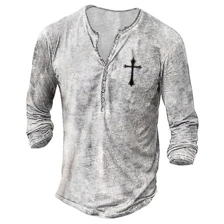 Herr Långärmad V-ringad Toppar Cross Print T-shirts Dagligt Slitage