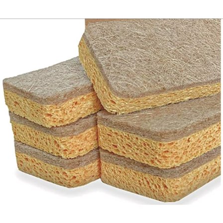 Sett med 6 skuresvamper, ripebestandige, biologisk nedbrytbare, for