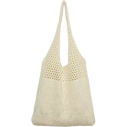 Bomuldstaske, stor dametaske, håndvævet strandtaske, håndhæklet til ferierejser og daglig brug