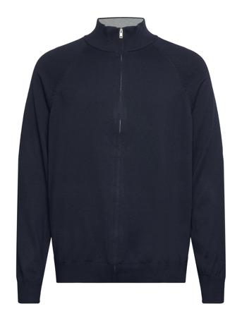 Zipped Cotton Cardigan Knitwear Full Zip Jumpers Marineblå Mango*Betinget Tilbud