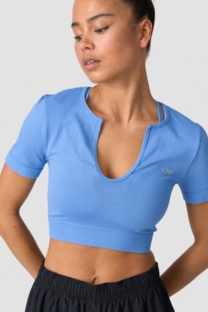 ICANIWILL - Ribbed Define Seamless Cropped T-shirt Pacific Blue - Dame - ICIW