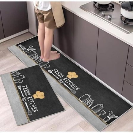 Set med 2 halkfria köksmattor, absorberande vatten och olja, dammresistenta köksmattor, 40x60+40x120cm-01
