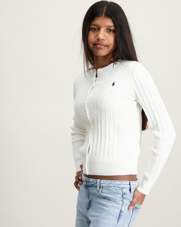 Polo Ralph Lauren Mini-Cable Cotton Cardigan Vit Tröjor Tjej - Kids Brand Store