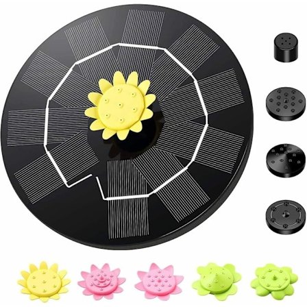 Solcellsdriven fontänpump för damm med 9 effekter, solfontän, solfontän för trädgård, flytande fontänpump