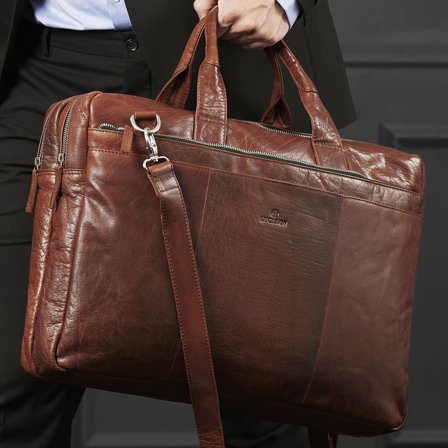 Montreal XL Tan Leather Laptop Bag for Men - Leather bags