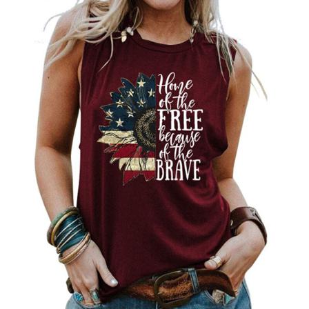 Ärmlös Camisole Flag Print Pullover För Damer